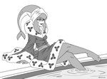 anthro bathrobe blush clothing female partially_submerged poolside robe sitting solo towel towel_on_head towel_wrap spiderweber breath_of_the_wild nintendo the_legend_of_zelda mipha marine zora absurd_res hi_res monochrome