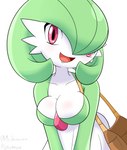 big_breasts blush breasts cleavage clothed clothing female green_hair hair red_eyes remake smile solo white_body white_skin mr_valentine00 pokemoa nintendo pokemon gardevoir generation_3_pokemon pokemon_(species) absurd_res hi_res