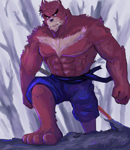 anthro barazoku bottomwear clothing humanoid_hands male pecs shorts solo luluangel studio_chizu the_boy_and_the_beast kumatetsu bear mammal 2015 hi_res