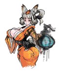 animal_ears asian_clothing big_breasts big_butt blush breasts butt cleavage clothed clothing east_asian_clothing eyelashes female fur grey_body grey_fur grey_hair hair hand_on_chest holding_lantern huge_breasts japanese_clothing kimono leaf leaf_on_head looking_at_viewer orange_clothing orange_eyes orange_kimono simple_background solo tan_body tan_skin white_background wide_hips maru_(72824) muramasa:_the_demon_blade vanillaware kongiku animal_humanoid canid canid_humanoid canine canine_humanoid fox_humanoid humanoid mammal mammal_humanoid