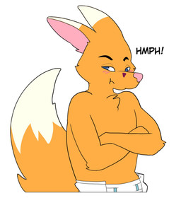 ageplay anthro arm_tuft blue_eyes blush chest_tuft clothed clothing crossed_arms diaper ears_back elbow_tuft fur glistening glistening_eyes grumpy infantilism looking_at_viewer male male_anthro mouth_closed orange_body orange_fur orange_tail pink_inner_ear pink_nose pivoted_ears roleplay solo standing tail tuft wearing_diaper white_diaper white_tail hardscales saru_(saruthefox) canid canine fox mammal half-length_portrait hi_res portrait