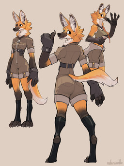 anthro clothed clothing digitigrade female gloves handwear multiple_poses pose simple_background solo standing radarwarble canid canine mammal maned_wolf 3:4 hi_res