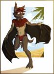 abs anthro biceps chest_tuft clothed clothing feet fur male membrane_(anatomy) membranous_wings multicolored_body multicolored_fur muscular muscular_anthro muscular_male nipples paws pecs realistic_wings red_eyes running slim smile solo swimwear toes topless tuft wings gothwolf matthaeus bat mammal digital_media_(artwork) hi_res