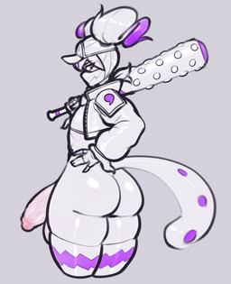 balls big_balls big_butt big_penis bottomless butt clothed clothing club_(weapon) femboy genitals half-erect hat headgear headwear huge_penis humanoid_genitalia humanoid_penis humanoidized hung_femboy jacket legwear looking_back male mask melee_weapon penis pigtails rear_view solo thick_thighs thigh_highs topwear visor_cap weapon hotcakes nintendo pokemon hachi_(sparkwelkin) generation_5_pokemon humanoid landorus landorus_(therian_form) legendary_pokemon pokemon_(species) 2025 hi_res