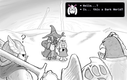 ambiguous_gender anthro female greeting headpat humor magic male melee_weapon shield sword text weapon chromasophore deltarune elden_ring elden_ring_nightreign fromsoftware undertale_(series) guardian_(nightreign) ralsei avian bovid caprine human humanoid mammal english_text hi_res