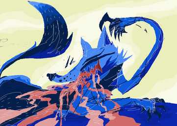 ambiguous_gender anthro blue_body blue_fur blue_tail claws eyes_closed fur solo surrealism tail naircat canid canine canis mammal wolf 2017 digital_drawing_(artwork) digital_media_(artwork) microsoft_paint_(artwork)