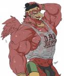 anthro beak black_hair bulge clothing eyebrows feathered_wings feathers hair jewelry looking_at_viewer male muscular muscular_anthro muscular_male nipples pecs shirt small_wings solo thong topwear toy toy_gun underwear vein water_gun wet wet_clothing wet_shirt wet_topwear wings rybiok asian_mythology hindu_mythology mythology garuda_(deity) accipitriform avian bird 2019