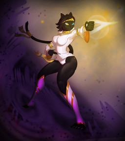 accessory anthro big_breasts big_butt black_body black_fur blue_eyes breasts butt claws clothing crown female fur furgonomics hair headband headgear heterochromia jewelry long_tail magic_user ring robe short_hair solo tail tail_accessory tail_jewelry tail_ring tail_wraps thick_thighs white_clothing white_robe wraps yellow_clothing yellow_eyes yellow_robe miso_souperstar moonlight_(miso_souperstar) domestic_cat felid feline felis mammal 2017 absurd_res digital_drawing_(artwork) digital_media_(artwork) hi_res