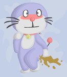 anthro bell bell_collar blue_body blue_fur blush blush_stickers collar diarrhea embarrassed feces feces_on_body feces_on_butt fur hand_on_butt male pooping raised_leg red_collar red_nose solo whiskers white_body white_fur jubb doraemon doraemon_(character) domestic_cat felid feline felis mammal 2018 signature