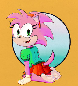 anthro barefoot clothed clothing feet female green_eyes looking_at_viewer open_mouth pink_body soles solo toes toon_draw sega sonic_the_hedgehog_(series) amy_rose eulipotyphlan hedgehog mammal hi_res