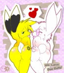 ambiguous_gender anthro butt duo eyewear glasses green_eyes heart_symbol nude tongue tongue_out bae_bunny_(artist) bae_bunny lagomorph leporid mammal rabbit archived_source better_version_at_source