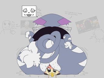 anthro between_buttocks big_butt black_clothing bodily_fluids butt butt_focus butt_slam chuckling clothing dipstick_ears duo ear_markings facesitting female flustered fur grey_body grey_fur male male/female markings multicolored_ears noticing onomatopoeia overweight purple_ear_tips scratching_butt sitting sitting_on_another smothering smug sound_effects sweat text white_body white_fur domlol nintendo pokemon sml_(youtube) dom_(domlol) generation_1_pokemon generation_4_pokemon meowth pokemon_(species) purugly robloxian 4:3 colored english_text hi_res meme