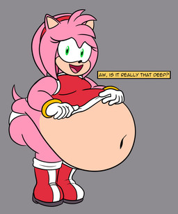 anthro belly big_belly clothing dialogue dress female green_eyes huge_belly navel obese obese_female overweight overweight_female panties pink_body solo speech_bubble text thick_thighs underwear white_clothing white_panties white_underwear scobionicle99 sega sonic_the_hedgehog_(series) amy_rose eulipotyphlan hedgehog mammal 2023 english_text hi_res