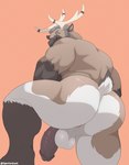 amber_eyes anthro antlers anus back_muscles backsack balls barazoku big_butt black_penis brown_body brown_fur bulge butt circumcised facial_hair flaccid fur genitals grey_hair hair horn humanoid_genitalia humanoid_penis looking_at_viewer looking_down male mature_male muscular muscular_anthro muscular_male nude one_leg_up orange_background penis perineum presenting presenting_hindquarters quads raised_leg simple_background solo triceps vein veiny_penis white_body white_fur tylerstark dominic_duvall deer mammal new_world_deer reindeer 2021 absurd_res hi_res