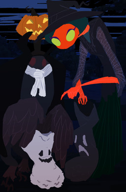 black_body black_fur candy_bag clothing fur hat headgear headwear holidays jack-o'-lantern trick-or-treating witch_hat dailycryptodrawings halloween flatwoods_monster mothman 2015 absurd_res hi_res