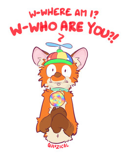 ambiguous_gender anthro candy clothing dessert food hat headgear headwear lollipop looking_at_viewer nervous propeller_hat solo young quizzical_(artist) canid canine fox mammal red_fox true_fox hi_res