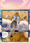 anthro beach bear blood bodily_fluids brown_body brown_fur clothing comic detailed_background dialogue fur hair hi_res kyllo_(son) male mammal money outside sand seaside sky spanish_text text torn_clothing translated water yasser