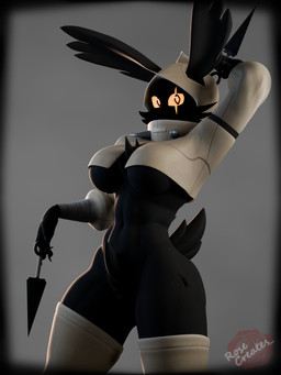 anthro big_breasts bottomless breasts clothed clothing featureless_breasts female hidden_face legwear looking_at_viewer rabbit_ears scut_tail short_tail simple_background solo stockings tail thick_thighs thigh_highs topwear white_background rosecreates kilvi lagomorph leporid mammal rabbit 3:4 3d_(artwork) absurd_res digital_media_(artwork) hi_res