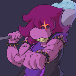 anthro armband axe bracelet clothing coat female gesture hair hand_gesture hidden_eyes jewelry muscular muscular_female pink_body pointing purple_hair sharp_teeth solo spiked_armband spiked_bracelet spikes teeth topwear wristband thedarkmario deltarune mythology undertale_(series) susie_(deltarune) dragon mythological_creature mythological_scalie reptile scalie 1:1 hi_res