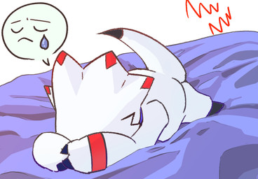 anthro bed bedding claws furniture kerchief lying male neckerchief neckwear on_bed on_front sad simple_background solo sulking tail white_background white_body oko_konoko2 bandai_namco digimon digimon_(species) gammamon hi_res