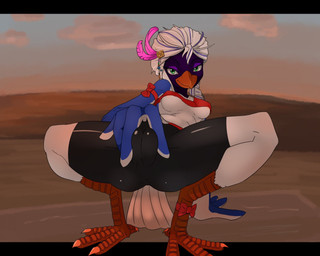 anthro arm_support beak black_body black_feathers blue_body blue_feathers blurred_background bottomwear braided_hair breasts butt camel_toe claws clothed clothing crouching curvy_figure feathers feet female fingering_through_clothing fully_clothed genital_outline genitals green_eyes hair happy leaning leaning_backward looking_at_viewer medium_breasts nipple_outline non-mammal_breasts orange_beak ponytail pose presenting presenting_vulva pressing scuted_legs scutes shorts small_waist smile solo spandex spandex_shorts spread_legs spreading squeezing stripes tail tail_feathers talons thick_thighs tight_bottomwear tight_clothing tight_shorts toe_claws toes under_boob vulva vulva_outline white_body white_feathers wide_hips wings tomiconosisho cissa_(idorrth) avian bird corvid magpie_(corvid) oscine passerine 5:4 digital_media_(artwork)