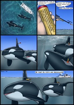 ambiguous_gender anus black_body blue_eyes boat dart dart_gun dialogue dorsal_fin feral fin flukes green_eyes group net pectoral_fin profanity ranged_weapon sea speech_bubble text trio vehicle water watercraft weapon white_body year dolorcin aquatic cetacean dolphin human mammal oceanic_dolphin orca toothed_whale 2025 comic dated english_text hi_res