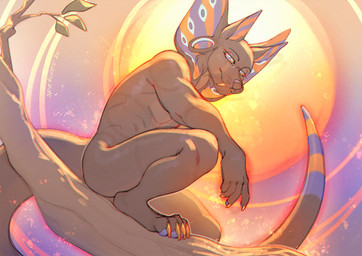 4_toes 5_fingers anthro biped butt claws feet finger_claws fingers front_view looking_at_viewer male nude nude_anthro nude_male plant sitting snake_hood solo tail teeth toe_claws toes tree spefides canid canine cobra hybrid mammal reptile scalie snake 2026 digital_drawing_(artwork) digital_media_(artwork)
