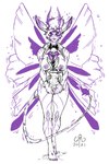 2021 2:3 after_transformation antennae_(anatomy) big_breasts bow_tie breasts claws comic comictf fairy female hi_res holding_plant humanoid membrane_(anatomy) membranous_wings nipples simple_background smile solo standing white_background winged_humanoid wings