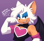 abs anthro armwear biceps blue_eyes bodysuit clothing crossgender elbow_gloves eyeshadow femboy ftm_crossgender fur gloves handwear makeup male pecs skinsuit skintight_suit smile smirk solo text tight_clothing white_body white_fur wings beimixcosmiccat sega sonic_the_hedgehog_(series) rogue_the_bat_(nikkikaji) rouge_the_bat bat mammal english_text hi_res