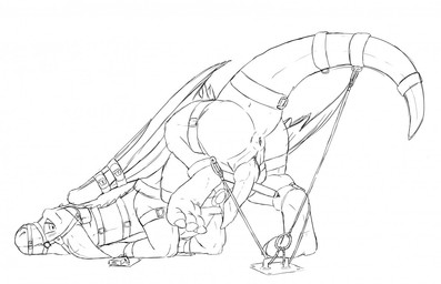 animal_genitalia animal_penis ankle_cuffs anthro anus bdsm bit_gag blush bondage bound butt cuff_(restraint) erection gag gagged genitals halter harness harness_bit_gag harness_gag male muzzle_(object) muzzled penis restraints shackles simple_background solo submissive submissive_male tail tail_cuff white_background wrist_cuffs kyrio mythology dragon mythological_creature mythological_scalie scalie 2016 black_and_white monochrome sketch