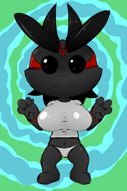 abstract_background anthro black_body black_eyebrows black_hair clothing dot_eyes eyebrows female hair markings panties pose shirt simple_eyes smile solo t-shirt topwear underwear conditional_dnp quin-nsfw funko_pop! mythology yaojou arthropod dragon jou mythological_creature mythological_scalie scalie 2018 2:3 colored digital_drawing_(artwork) digital_media_(artwork) hi_res unavailable_at_source