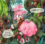 abdominal_bulge anthro anthro_pred belly big_belly burping dialogue duo female female_pred forest fully_inside jungle male male/female oral_vore plant same_size_vore speech_bubble tree uvula vore killboo sega sonic_the_hedgehog_(series) amy_rose sonic_the_hedgehog eulipotyphlan hedgehog mammal hi_res