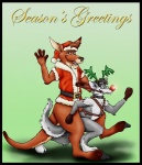 anthro bottomless clothed clothing duo harness holidays male riding size_difference straddling text ozkangaroo christmas oz_kangaroo tzup canid canine kangaroo macropod mammal marsupial english_text