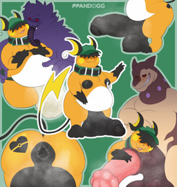 3_toes animal_genitalia animal_penis anthro anus backsack balls balls_on_ground baseball_cap belly belly_poke big_anus big_balls big_belly big_bulge big_penis blush body_worship bulge butt butt_tattoo clothing collar covered_eyes dipstick_tail equine_genitalia equine_penis face_lick facial_hair facial_markings feet flared_penis front_view genital_worship genitals gesture group hat hat_over_eyes head_markings headgear headwear huge_anus huge_balls huge_bulge huge_penis humanoid_genitalia humanoid_penis jockstrap larger_male licking lightning_tail looking_down looking_down_at_partner male male/male markings medial_ring moobs musky_balls musky_penis nipple_piercing nipple_ring nipples overweight overweight_male penile penis penis_worship piercing rear_view ring_piercing saggy_balls shortstack size_difference smaller_male smile standing tail tail_markings tattoo thick_thighs toes tongue trio underwear waving ppandogg nintendo pokemon pang_(ppandogg) generation_1_pokemon generation_2_pokemon gengar pokemon_(species) raichu typhlosion hi_res model_sheet