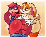 anthro big_butt butt butt_grab clothing duo eyewear female footwear fur glasses hand_on_butt red_body red_fur socks spread_butt spreading thick_thighs patatero69 hi-rez_studios paladins_(game) sega sonic_the_hedgehog_(series) cream_the_rabbit moji_(paladins) lagomorph leporid mammal rabbit hi_res