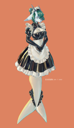 accessory alternative_fashion anthro apron bdsm big_breasts blue_body bondage bound bra breasts cleavage_cutout clothing cutout dress ero_lolita eyes_closed female female_anthro fin glistening glistening_clothing gloves green_hair hair hair_accessory hair_bun hair_tie hands_together hands_together_elbows_apart handwear horn j-fashion knock-kneed lace lace_bra latex latex_clothing latex_skinsuit lolita_(fashion) maid_apron maid_headdress maid_uniform mermaid_tail scales skinsuit smile solo split_form tied_hair tight_clothing underwear uniform ventral_scales shanher mythology shanher_(character) aquatic dragon merfolk mythological_creature mythological_scalie scalie absurd_res digital_media_(artwork) digital_painting_(artwork) hi_res painting_(artwork)