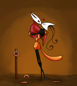 black_arms black_body black_exoskeleton black_legs blush clothed clothing duo exoskeleton female female/female heart_symbol kissing red_clothing red_topwear romantic shadow side_view size_difference standing topwear white_body white_head zarla hollow_knight:_silksong hollow_knight_(franchise) team_cherry hornet_(hollow_knight) shakra_(hollow_knight:_silksong) arthropod