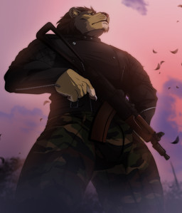 anthro army army_clothing army_outfit army_uniform aroused aroused_male barazoku biceps big_bulge big_muscles biker biker_jacket black_clothing black_jacket black_leather black_leather_jacket black_topwear bottomwear brown_body brown_fur brown_mane bulge bulge_focus camo camo_bottomwear camo_clothing camo_pants camo_print claws clothing cloud cloudy_sky erection erection_under_bottomwear erection_under_clothing erection_under_pants fog forest fur green_bottomwear green_clothing green_pants gun holding_gun holding_object holding_ranged_weapon holding_rifle holding_shotgun holding_weapon jacket leaf leather leather_clothing leather_jacket leather_topwear leaves_blowing looking_ahead low-angle_view male mane manly military military_clothing military_pants military_uniform morning muscular muscular_anthro muscular_male nature nature_background outside pants pattern_bottomwear pattern_clothing pattern_pants pink_sky plant pose presenting presenting_bulge ranged_weapon rifle shadow shotgun sky soldier solo standing sunrise tenting thick_arms thick_thighs topwear tree uniform warrior weapon wind yellow_body yellow_fur zeta-la-angie alfred_(beatdownmadness) felid feline lion mammal pantherine absurd_res hi_res