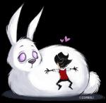 big_ears black_hair cuddling duo fur hair heart_symbol hug purple_eyes white_body white_fur unknown_artist don't_starve klei_entertainment bunnyman_(don't_starve) wilson_percival_higgsbury human lagomorph leporid mammal rabbit alpha_channel