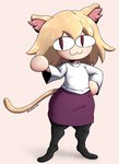 :3 blonde_hair breasts clothed clothing female hair inner_ear_fluff legwear pale_skin red_eyes simple_background small_breasts smile solo thick_thighs tuft wide_hips superbinario tsukihime type-moon neco-arc animal_humanoid cat_humanoid felid felid_humanoid feline feline_humanoid humanoid mammal mammal_humanoid absurd_res hi_res