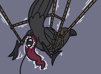 animal_genitalia bdsm beak big_penis black_beak black_body black_feathers blush blush_lines bondage bound cloaca cloacal_penis egg_vibrator eyes_closed feathers feet feral genitals huge_penis hyper hyper_genitalia hyper_penis male penile penis raised_tail restrained restraints rope rope_bondage sex_toy simple_background solo struggling suspension tail talons tapering_penis throbbing throbbing_penis toes vein vibrator vibrator_on_penis wings wire gandergeist avian bird corvid corvus_(genus) oscine passerine raven aliasing digital_media_(artwork)