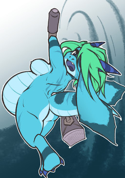 action_pose anthro arm_scar athletic athletic_anthro athletic_female back_scar back_scars belly big_belly blue_body blue_horn breasts facial_scar female green_hair hair horn leg_scar pose pregnant pregnant_anthro pregnant_female scar solo tail tail_scar tapering_tail text thigh_scar wide_hips darlondemonic atlyss aquaris_(darlondemonic) fan_character kobold reptile scalie absurd_res english_text hi_res