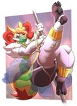 anklet anthro armwear clothed clothing crossdressing dancing femboy fur jewelry leggings legwear looking_at_viewer makeup male orange_body orange_fur paws pole pole_dancing raised_leg red_body red_fur silk simple_background skimpy solo stripper_pole trpcafterdark nintendo pokemon braixen generation_6_pokemon pokemon_(species) absurd_res hi_res