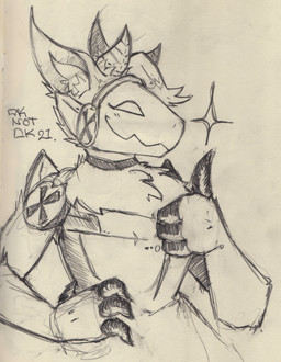 anthro claws female gesture hand_gesture horn looking_at_viewer machine protogen_visor screen screen_face smile smiling_at_viewer solo thumbs_up tuft oknotok protogen absurd_res hi_res traditional_media_(artwork)