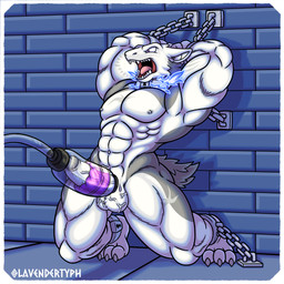 angry anthro balls bdsm bound brick brick_background brick_wall chain chain_leash chained chained_cuffs claws cuff_(restraint) dungeon erection fangs fire forced fur genitals humanoid_genitalia humanoid_penis keyhole leash machine male milking_machine muscular muscular_male nipples open_mouth penetrable_sex_toy penile penis penis_milking questionable_consent restrained restrained_arms restrained_feet restrained_legs restraints scar sex_toy shackled_ankles shackled_wrists shackles short_tail solo tail teeth toe_claws tongue vein veiny_balls veiny_penis wall_(structure) white_body white_fur yelling lavendertyph nintendo pokemon typhon_(diggy) generation_2_pokemon pokemon_(species) typhlosion hi_res