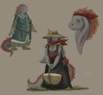 anthro basket breasts cleavage clothed clothing container dress female flower freckles fur grey_body hair hat headgear headwear kerchief long_ears long_tail neckerchief neckwear orange_body orange_fur orange_hair plant pouches smile solo sunflower tail izrez final_fantasy square_enix mammal nu_mou