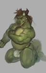 anthro biceps big_biceps big_muscles big_tail biped black_horn brown_hair bulge clothed clothing fangs green_body green_scales grey_background hair horn huge_muscles jockstrap kneeling light looking_at_viewer male manly musclegut muscular muscular_anthro muscular_arms muscular_male pecs quads scales simple_background solo tail teeth three-quarter_view topless triceps underwear white_clothing darkgem mythology darkie_(darkgem) dragon mythological_creature mythological_scalie scalie 2016 colored detailed digital_media_(artwork) digital_painting_(artwork) shaded