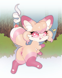 animal_genitalia animal_vulva anus canine_genitalia canine_vulva chibi female feral forest forest_background genitals heart_eyes heart_symbol nature nature_background nipples plant solo tree vulva nectarfi canid canine fox mammal 2021 absurd_res hi_res