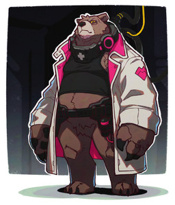 3_toes 4_fingers anthro belly belly_tuft belt big_hands biped black_clothing black_shirt black_tank_top black_topwear bottomless bottomless_anthro bottomless_male brown_body brown_fur claws clothed clothing coat cross crotch_tuft cybernetics cyberpunk doctor eyebrows facial_tuft feet fingers front_view fur head_tuft heart_symbol lab_coat looking_at_viewer machine male male_anthro medical navel neck_brace pawpads pecs pupils shirt snout solo speaker standing stern stern_look tank_top toes topwear topwear_only tuft white_clothing white_topwear wire yellow_sclera polygoncherub frank_(polygoncherub) bear mammal robot_anthro ursine 2025 colored detailed digital_drawing_(artwork) digital_media_(artwork) full-length_portrait hi_res portrait shaded