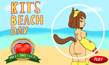 anthro areola beach black_nose blue_sky blurred_background breasts brown_areola brown_body brown_fur brown_hair brown_nipples brown_tail butt eyebrows eyelashes eyewear eyewear_on_head female fingers fur goggles goggles_on_head hair heart_symbol looking_at_viewer magenta_eyes nipples nude outside pointy_ears sand sea sky smile solo tail teeth text water yellow_sclera bull3t gameoverse glitch_productions meet_and_fuck kit_bodega domestic_cat felid feline felis mammal absurd_res english_text hi_res